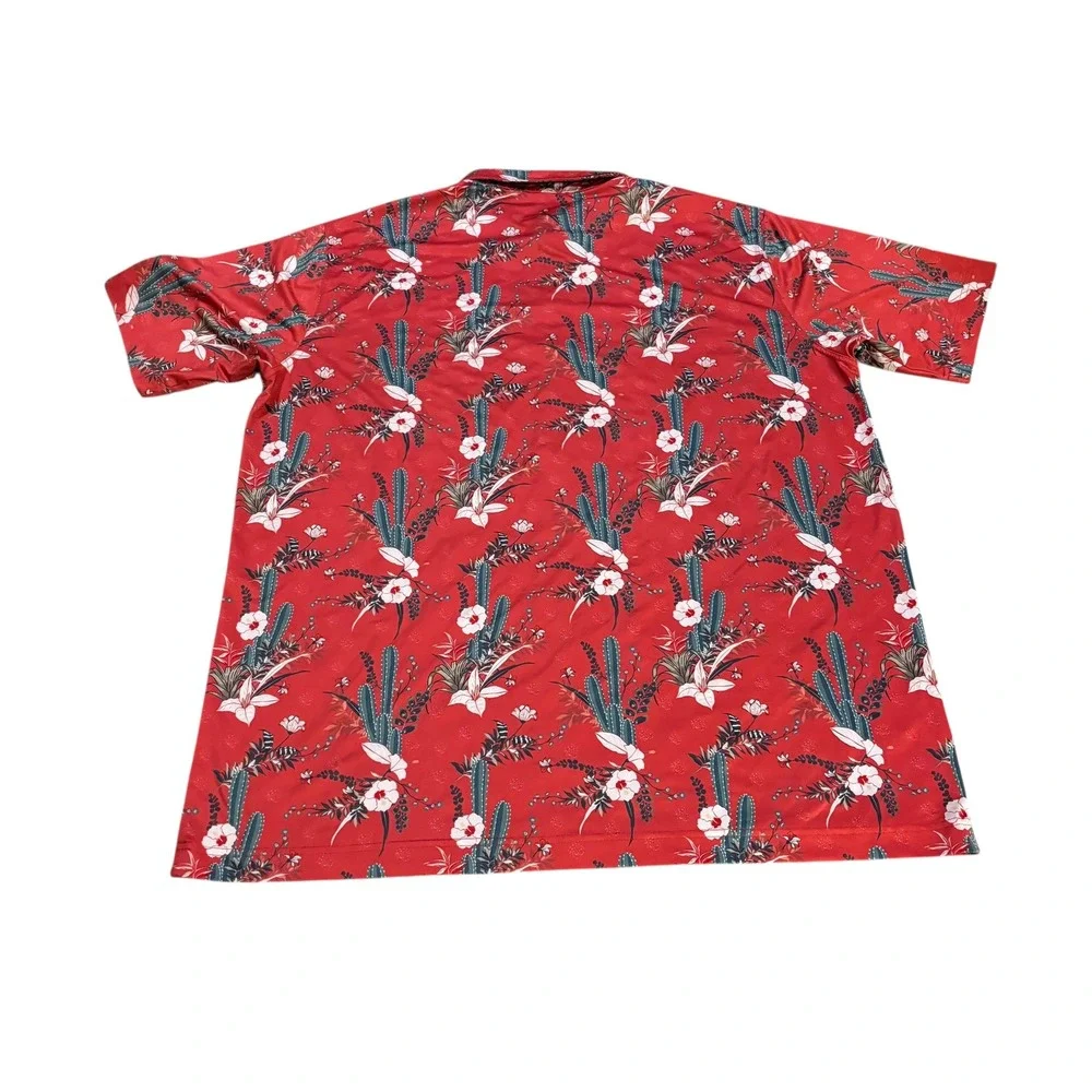 Waggle Mens 2XL Red Cactus Floral Performance Golf Polo Shirt Stretch - Picture 5 of 8